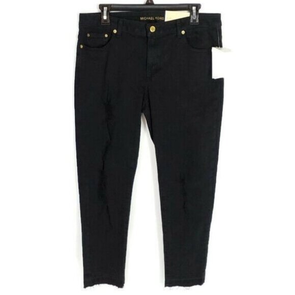 Michael Kors Izzy Black Cropped Ripped Skinny Raw Hem Skinny Jeans Womens 10 NWT - Picture 15 of 15